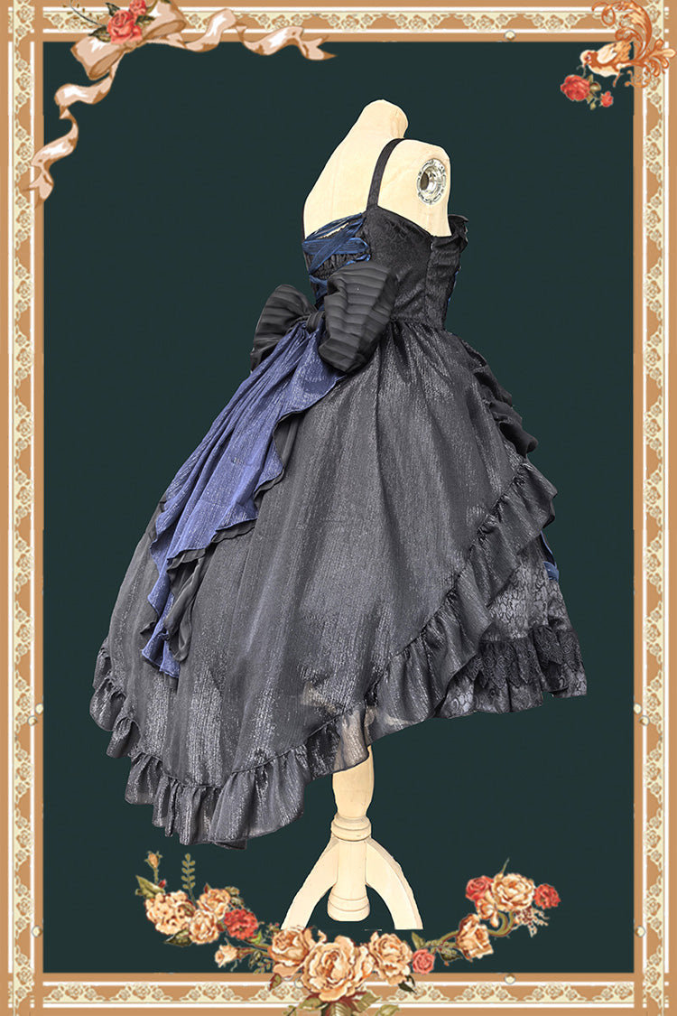 [Lilith’s Cage] Sleeveless Print Ruffle Bowknot Lace-Up Gothic Elegant Lolita Jsk Dress 2 Colors - Product - 14