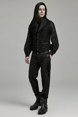 Black V Collar Jacquard Stripes Print Men's Gothic Vest - Product - 4