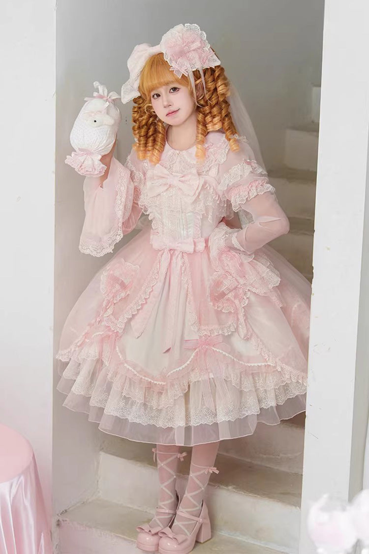 Pink [Candy Flavor] Square Collar Sleeveless Ruffled Bow Lace Sweet Gorgeous Lolita Jsk Dress - Product - 8