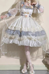 Grey/Blue [Spring of Boliya] Long Sleeves Multi-Layered Ruffle Bowknot Lace Lace-Up Sweet Princess Lolita Dress - Product - 6