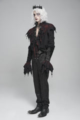 Black/Red Stand Collar Long Sleeves Ruffled Men's Gothic Plunging Shirt - Product - 6