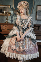 Multi-Color Retro Hime Sleeves Sacred Deer Print Classic Lolita OP Dress - Product - 3