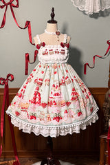 Mint Strawberry Dessert Print High Waisted Ruffle Bowknot Sweet Lolita JSK Dress 4 Colors - Product - 18
