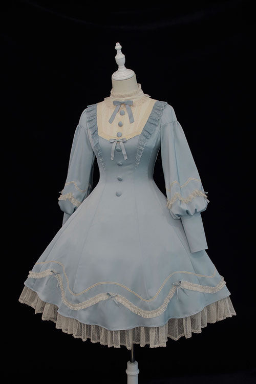 Alice Girl Andrea Solid Bowknot Long Sleeves Ruffled Sweet Lolita OP Dress 3 Colors - Product - 12