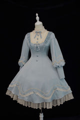 Alice Girl Andrea Solid Bowknot Long Sleeves Ruffled Sweet Lolita OP Dress 3 Colors - Product - 12