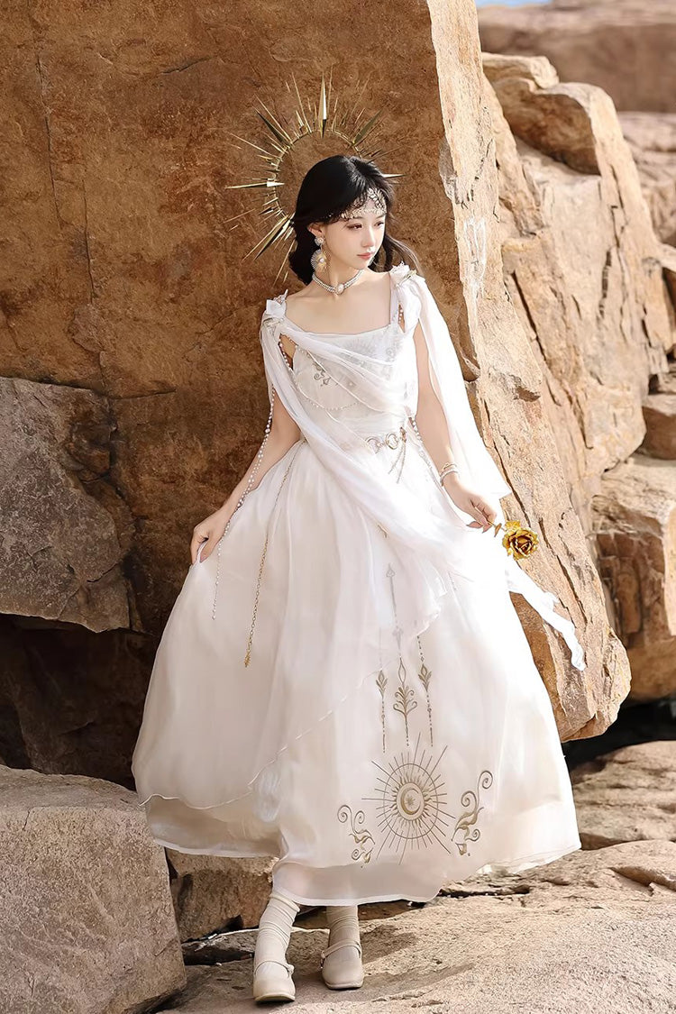 White [Aurelia of the Holy Light] Square Collar Printed Embroidered Chain-Decorated Sweet Elegant Lolita Dress - Product - 7
