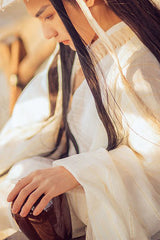 Beige Chinese Style Ancient Costume Knight Wide Sleeved Classic Mens Hanfu Full Set - Product - 4