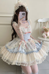 [Flower Season] Bowknot Lace Sweet Ballet Lolita Jsk Dress 4 Colors - Blue - 15