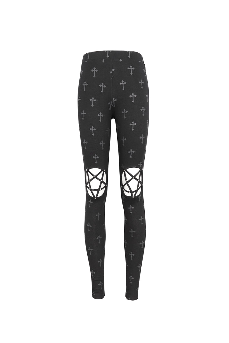 Black Print Hollow Women's Punk Leggings - Product - 6