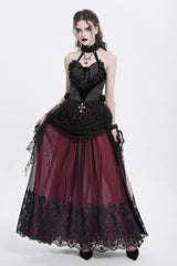 Black Halterneck Sleeveless Embroidery Stitching Rose Heart Lace Women's Gothic Blouse - Product - 10