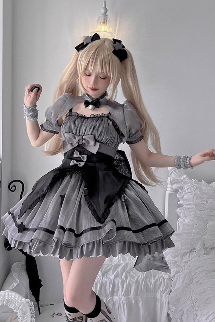 Magic Star Decoration Bowknot Sweet Lolita Jsk Dress 2 Colors - Black - 8