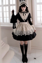 Black [Letters and Poems·Nocturne] Nun Long Sleeves Ruffle Gothic Lolita Short Dress - Product - 4