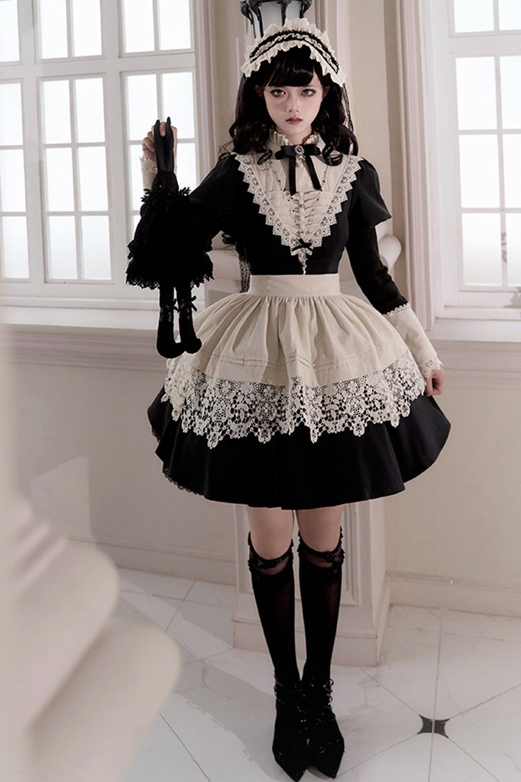Black [Letters and Poems·Nocturne] Nun Long Sleeves Ruffle Gothic Lolita Short Dress - Product - 4