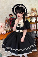 Black Doll Collar Short Sleeves Lace Daily Sweet Elegant Princess Lolita Dress - Product - 8