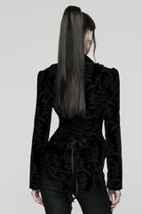 Black Lapel Collar Long Sleeves Lace-Up Zipper Women's Punk Coat - Product - 3