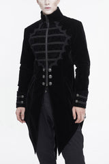 Black Stand Collar Lace Splice Swallow Tailed Men's Gothic Coat - Black - 1