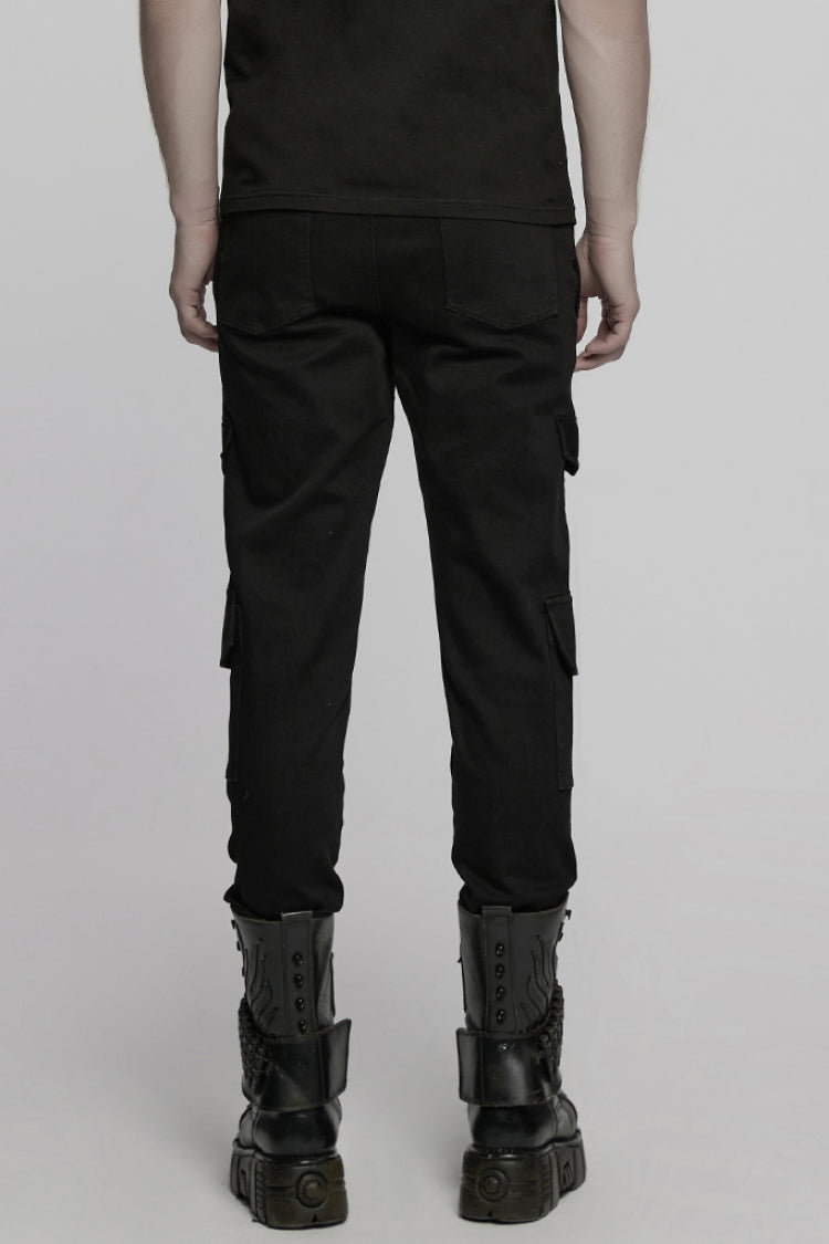 Black Multi-pocket Pleated Men's Punk Denim Pants - Product - 3