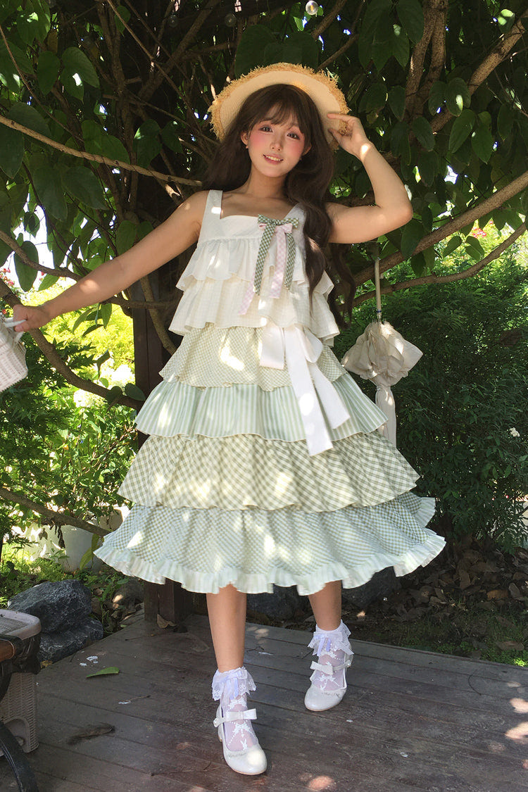 Green [Go To The Forest] Multi-Layered Print Ruffle Holiday Sweet Lolita Jsk Dress - Product - 15
