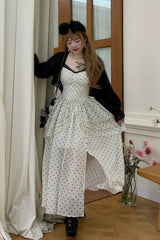 Black/White Square Collar Sleeveless Polka Dot Printed Ruffled Lace Sweet Plus Size Lolita Jsk Dress - Product - 9
