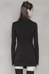 Black Cashmere Knitting Cross Fold Tie Rope Design High Collar Pleated Fit Women's Punk Dress - Product - 3