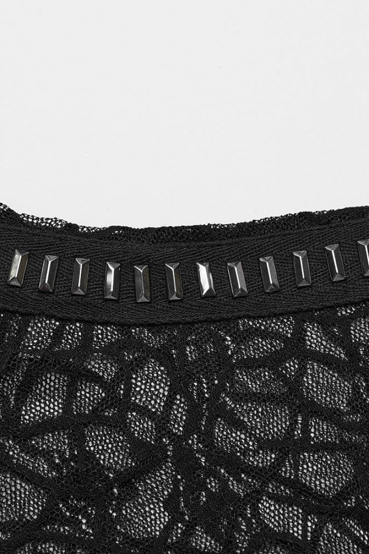 Black Round Collar Short Sleeves Hollow Mesh Women's Gothic Top - Product - 7