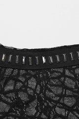 Black Round Collar Short Sleeves Hollow Mesh Women's Gothic Top - Product - 7