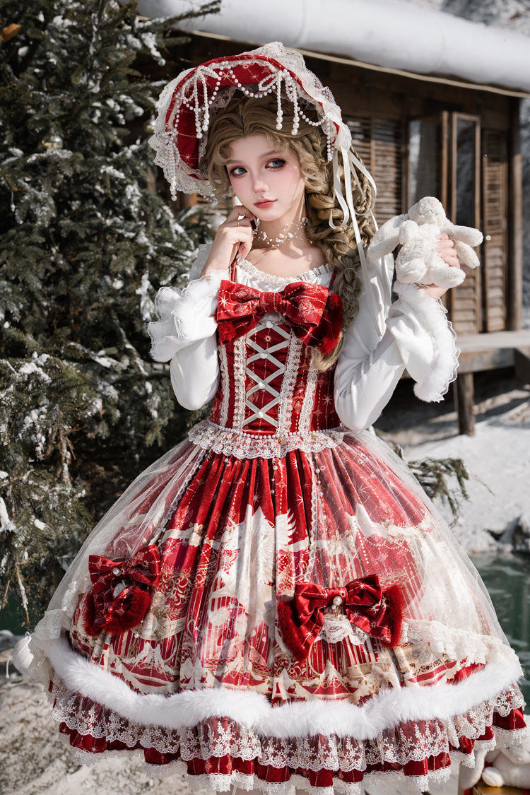 Red [Happy New Year] Printed Ruffled Bow Lace Classic Chinese Style Gorgeous Lolita Jsk Dress - Product - 4