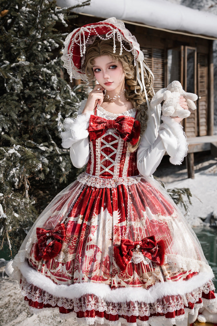 Red [Happy New Year] Printed Ruffled Bow Lace Classic Chinese Style Gorgeous Lolita Jsk Dress - Product - 4