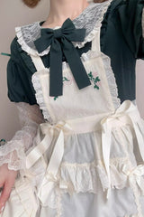 Green [Mist over Flowers Along the Path] Lapel Collar Long Sleeves Embroidery Bowknot Lace Sweet Lolita Dress - Product - 6