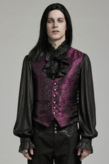 Black/Red Jacquard Lace-Up Slim Men's Gothic Vest - Black/Red - 1