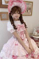 Pink [Fondant Cake] Sleeveless Multi-Layered Ruffle Bowknot Lace Sweet Lolita Jsk Dress - Product - 11