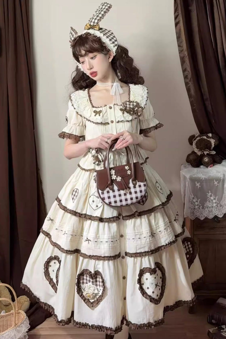 Ivory [Lovely Heart] Triple-Layered Ruffle Embroidery Bowknot Sweet Elegant Lolita Skirt - Product - 2