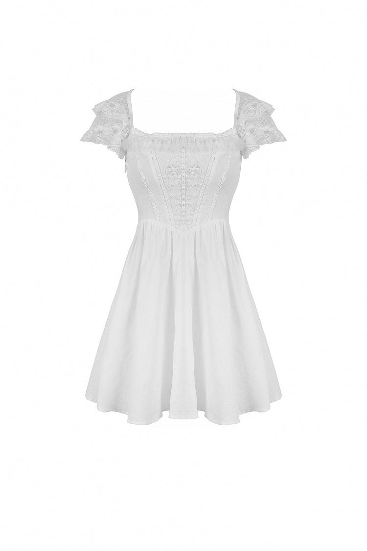 White Layered Lace Square Collar Strappy Women's Gothic Mini Graduation Dress - Product - 3