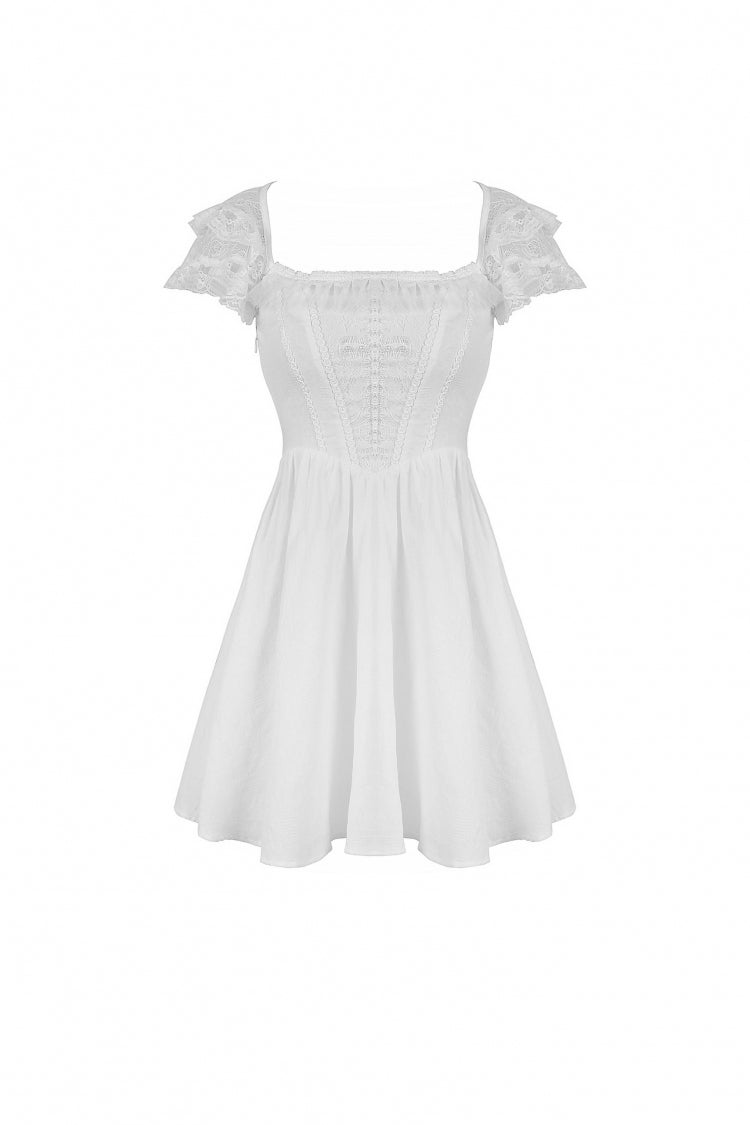 White Layered Lace Square Collar Strappy Women's Gothic Mini Graduation Dress - Product - 3
