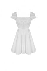 White Layered Lace Square Collar Strappy Women's Gothic Mini Graduation Dress - Product - 3