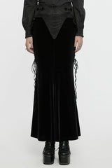 Black Ruffle Rose Embroidery Lace-Up Women's Gothic Fishtailed Skirt - Black - 1