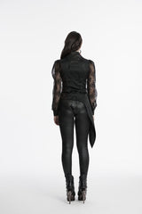 Black V Collar Sleeveless Embroidery Lace Asymmetric Women's Gothic Vest - Product - 8