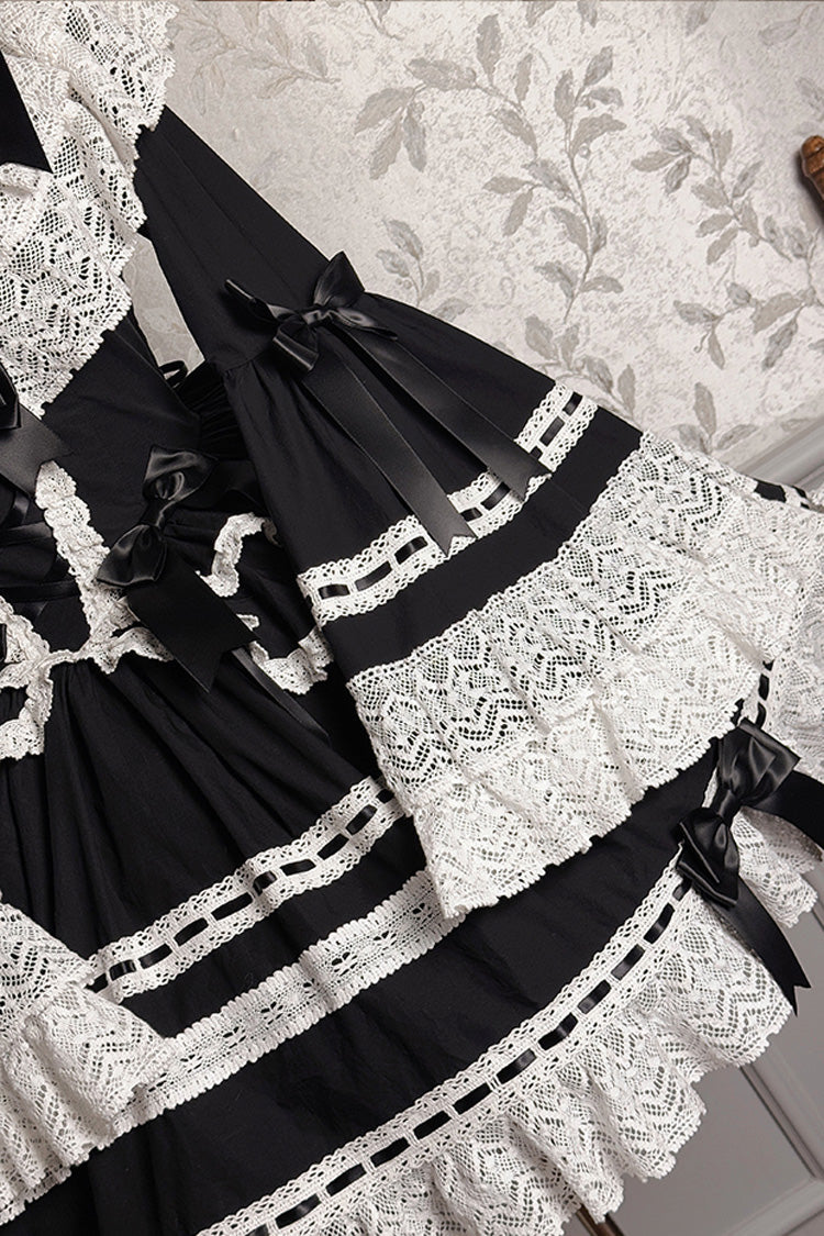 Black [Rabbit Sleeping Doll] Long Trumpet Sleeves Ruffle Bowknot Lace Sweet Lolita Dress - Product - 10
