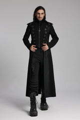 Black Metal Ring Zipper Long Sleeves Men's Punk Long Jacket - Product - 5
