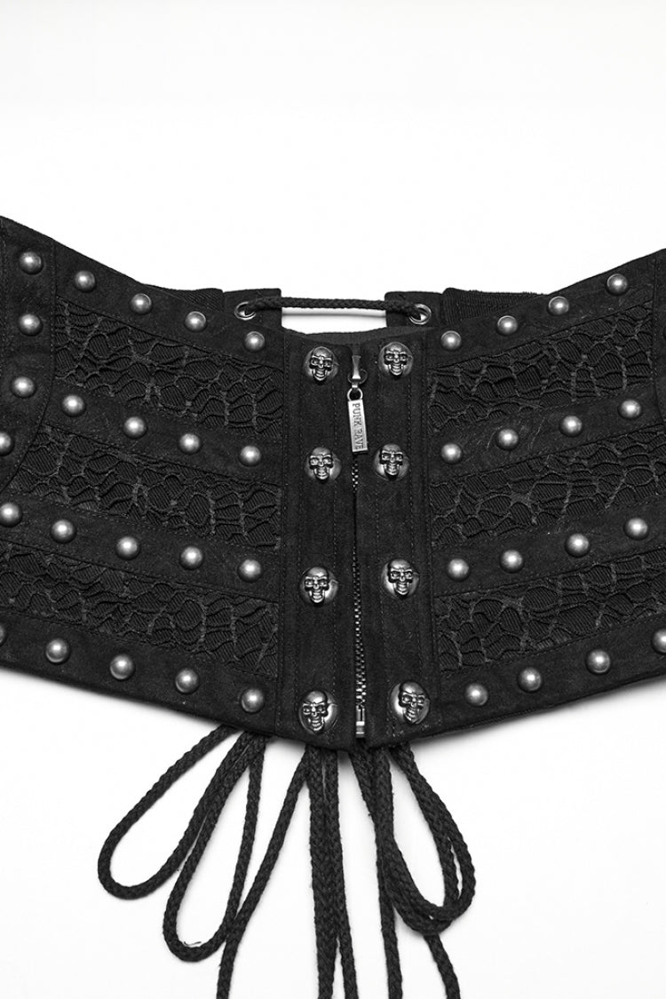 Black Skull Stitching Lace-Up Mesh Men's Gothic Girdle - Product - 5