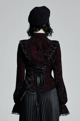 Black/Red Stand Collar Floral Embroidery Lace Women's Gothic Blouse - Product - 3