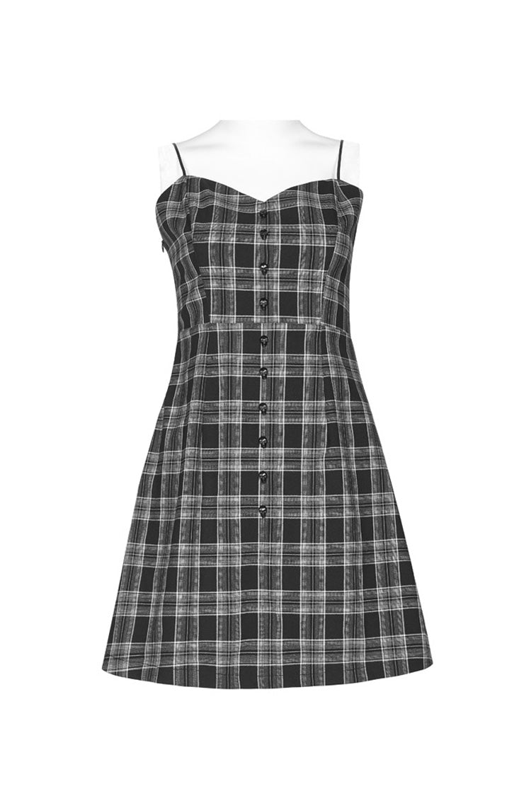 Black/White Plaid Skull Studded Belt Women's Punk Suspender Dress - Product - 5