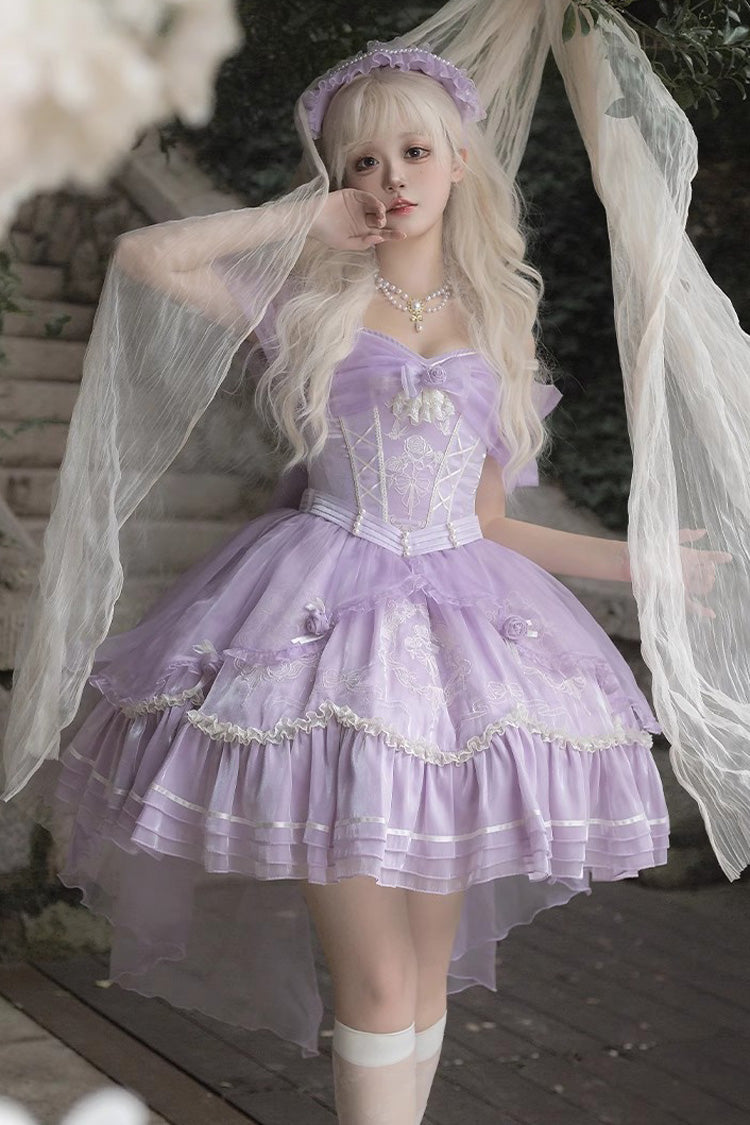 Purple Fantasy Music Box Ruffle Bowknot Lace Ballet Sweet Elegant Lolita Dress - Product - 4