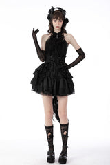 Black Off Shoulder Halterneck Lace Crinkle Women's Gothic Tank Top - Product - 5