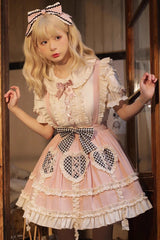 Pink Dorothy Heart Ruffle Bowknot Sweet Lolita Skirt Strap Dress - Product - 5