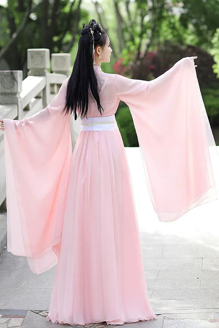 Pink Lace Embroidery Women's Sweet Hanfu Dress Full Set - Product - 4