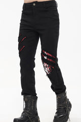 Black Punk Twill Ripped Leg-Bone Bleed Print Men's Pants - Product - 3