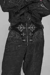 Black Printed Lace-Up Buckled Zippered Men's Gothic Pants - Product - 9