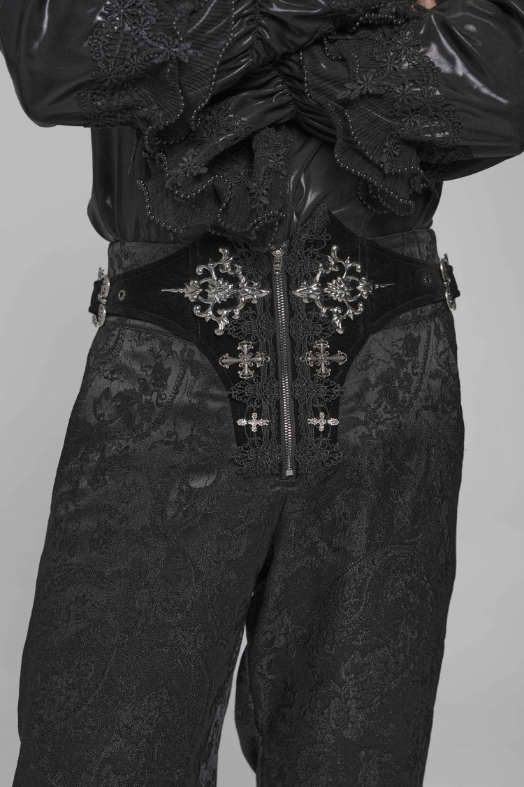 Black Printed Lace-Up Buckled Zippered Men's Gothic Pants - Product - 9