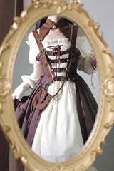 White/Brown Pirate's Guide Irregular Punk Lolita Jsk Dress - Product - 6